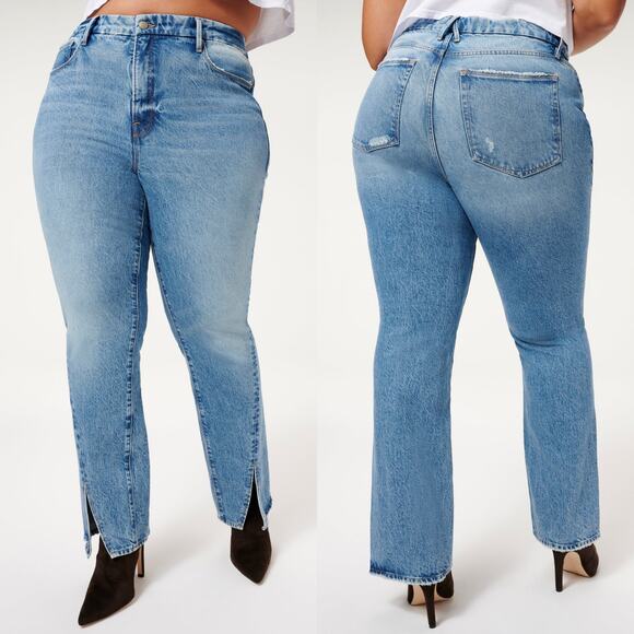 GOOD AMERICAN Good Boy Twisted Slit Jeans Women’s Size 18 Blue875 - Picture 1 of 7